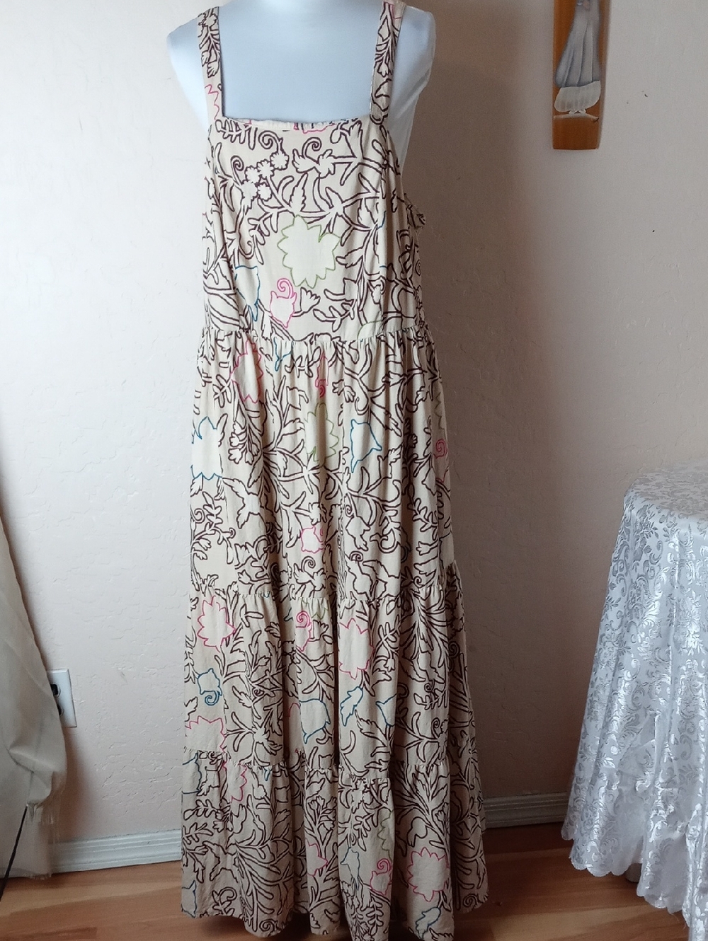 Knox Rose Beige Floral Maxi Skirt Dress with Pastel Accents